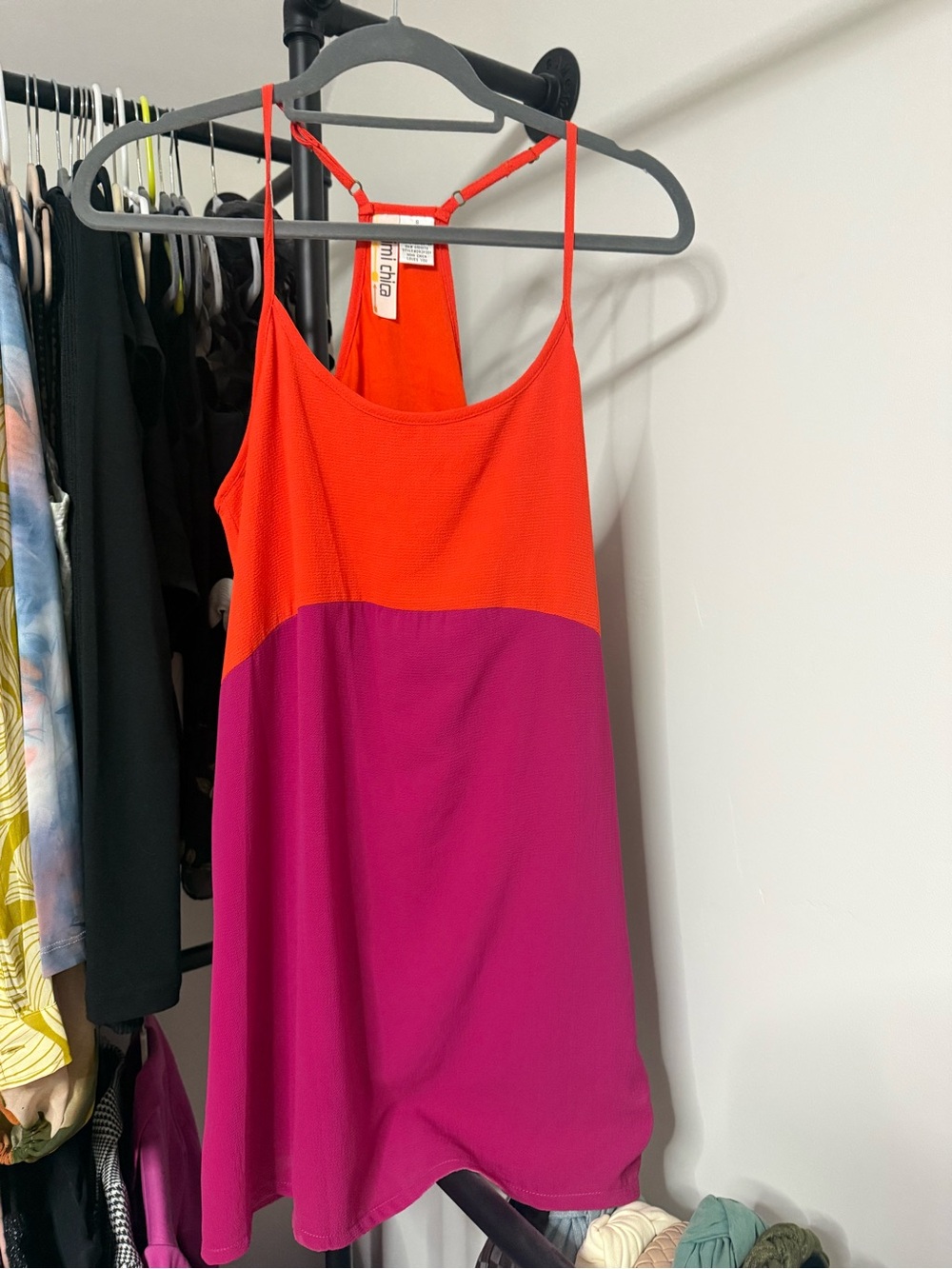 Mimi Chica Orange and Magenta Colorblock Slip Camisole